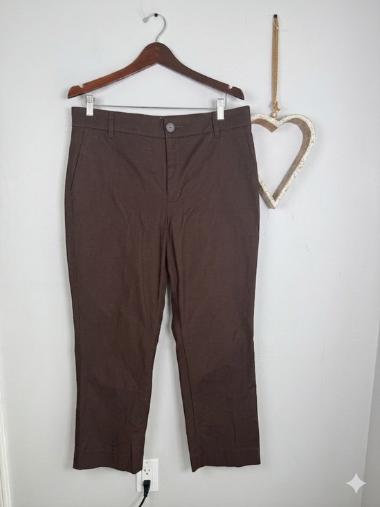 Vince Pants - Vince Dark Brown Straight Leg Trousers Size 14 Cotton Viscose Flat Front Pants